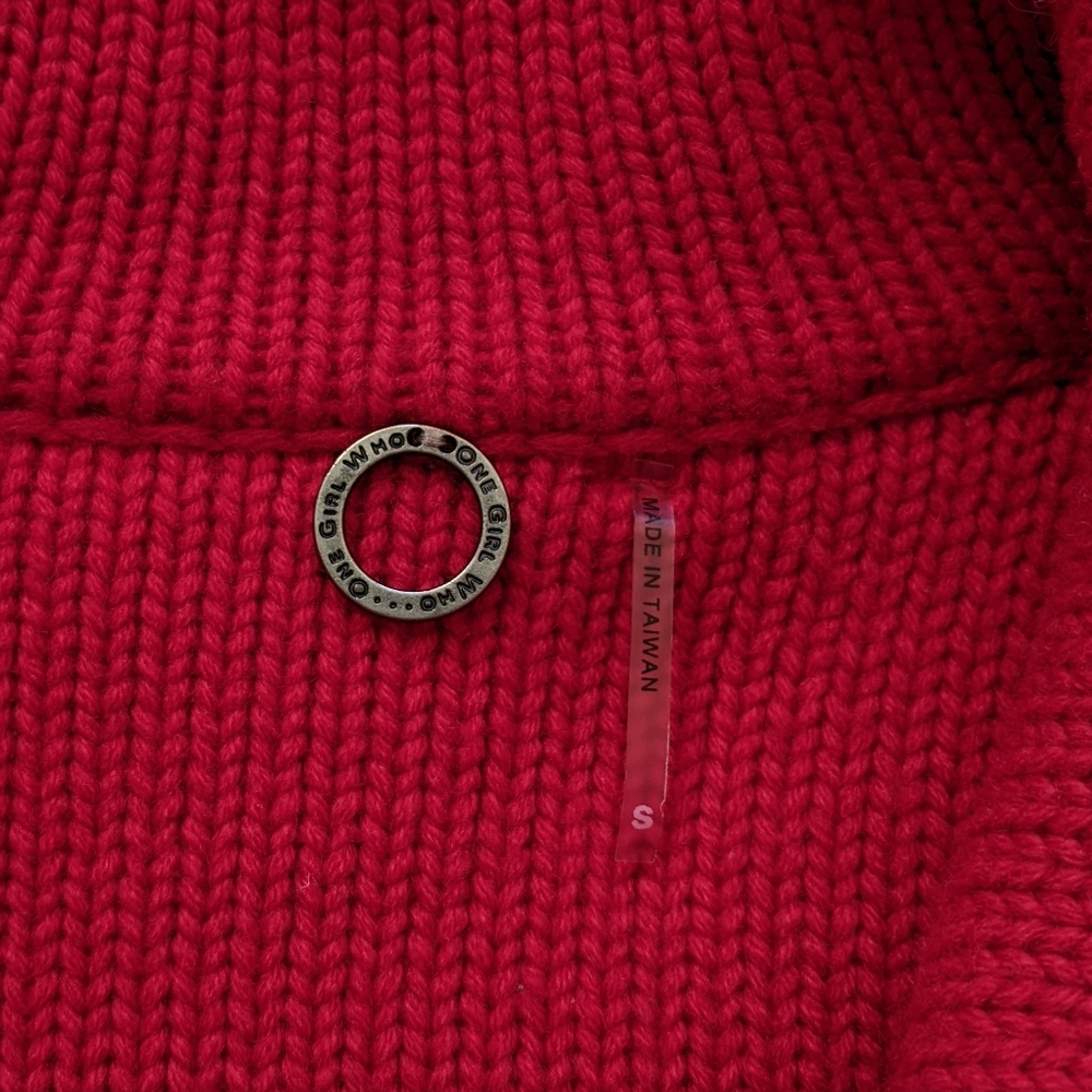 Anthropologie One Girl Who Red Wool Knit Sweater Moto Jacket | Size S - Picture 11 of 15